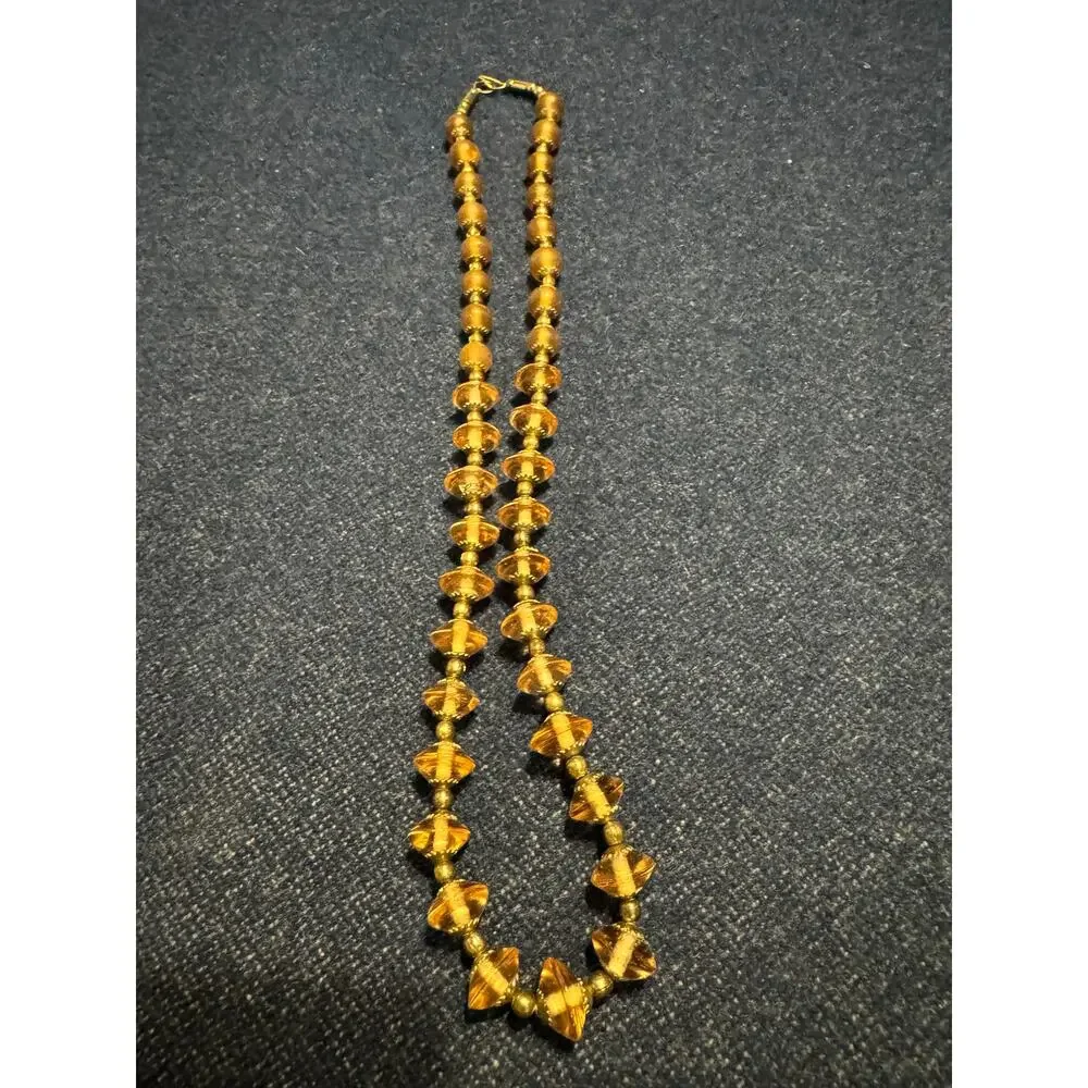 Vintage 26in Blush P:ink Glass & Rivoli Bead Necklace